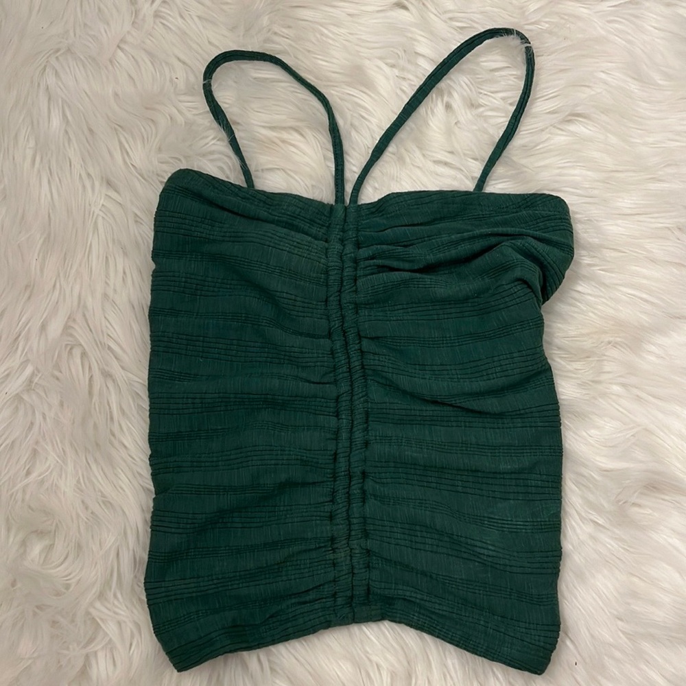 NWT Anthropologie Pilcro Ruched Ribbed Halter Top - Green - size XXS - Picture 7 of 14